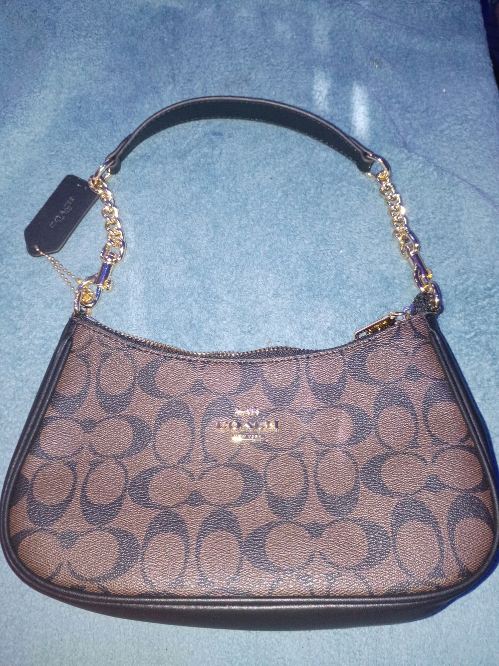 Coach Signature Canvas Shoulder Bag in Brown with Gold Hardware